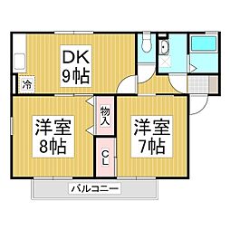 ボヌール丹波島　Ｂ棟 1階2DKの間取り