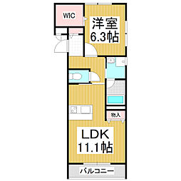 ラルーチェ稲里中央　S棟 1階1LDKの間取り