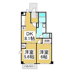 エディビレッヂ　Ａ棟 1階2DKの間取り