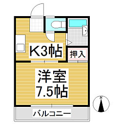 フレグランスマルコIII 2階1Kの間取り