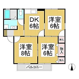 リバーハイム・鶴田 2階3DKの間取り