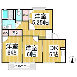ロイヤルハイツ松村　B 2階3DKの間取り