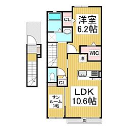 モルゲンロートＫ 2階1LDKの間取り
