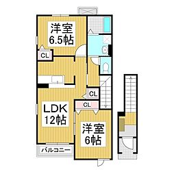 カーサ・レオノール 2階2LDKの間取り