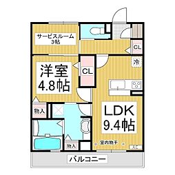オリンピアパーク 2階1LDKの間取り