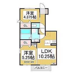 ブリッジ・ジョシュア 1階2LDKの間取り