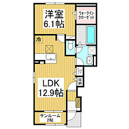 ライムII 1階1LDKの間取り
