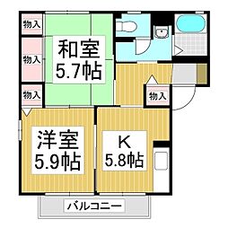 ルミエールひがのB 2Kの間取図画像