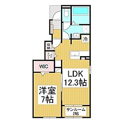 フラット・オークN 1LDKの間取図画像
