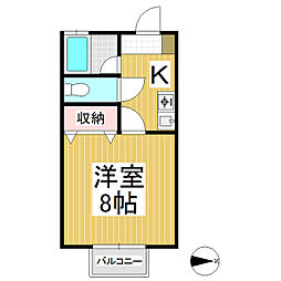 パインブリッジ 1Kの間取図画像