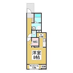 クレストール・ドエルD 1Kの間取図画像