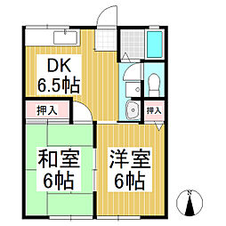サニーハイツ1号棟 1階2DKの間取り