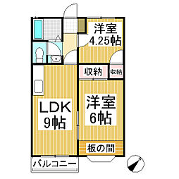 シャトーシャンボール 1階2LDKの間取り