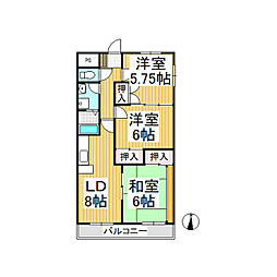 神科グランドマンション 3階3DKの間取り