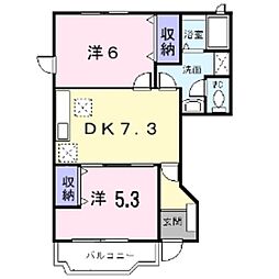 フォレ・デ・ポムＢ 1階2DKの間取り