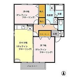 セジュールエターナル 2階2DKの間取り