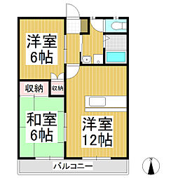 ハーベスト殿城Ａ棟 1階2LDKの間取り