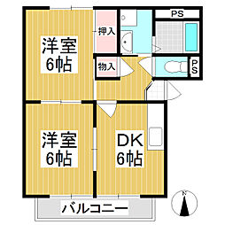 ラピス上田 1階2DKの間取り