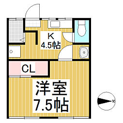 上田原ハイツ 1Kの間取図画像