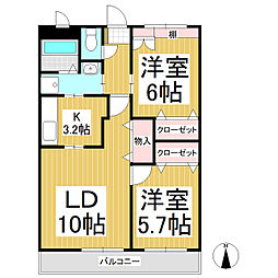メゾンカーム 2LDKの間取図画像
