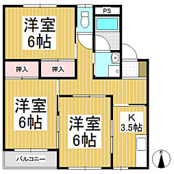 神科マンション 3Kの間取図画像