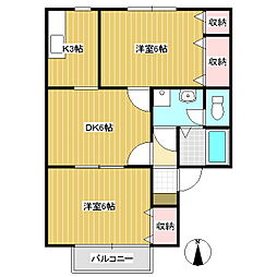 セジュールオザキ 2DKの間取図画像