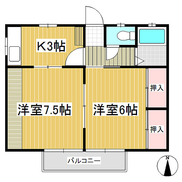 福寿荘1 ｜長野県佐久市新子田(賃貸アパート2K・1階・37.10㎡)の写真 その2