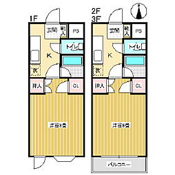 グリーンコートA 1Kの間取図画像
