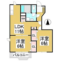 メゾンドエスポアールB 2LDKの間取図画像