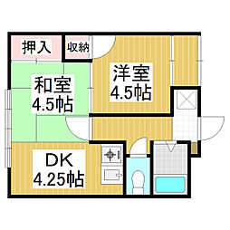 サンアップル 1LDKの間取図画像