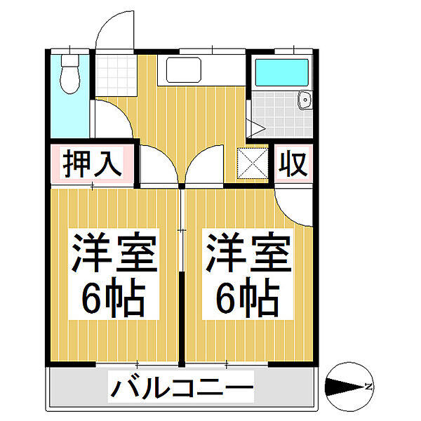 山田アパート ｜長野県長野市大字北尾張部(賃貸アパート2DK・2階・34.00㎡)の写真 その2