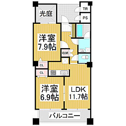JR信越本線 長野駅 徒歩13分の賃貸マンション 7階2LDKの間取り