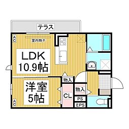 トリシア東和田　W棟 1階1LDKの間取り