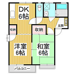 コーポSUN・FY 1階2DKの間取り