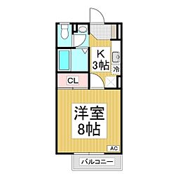 アルス若里　B棟 2階1Kの間取り