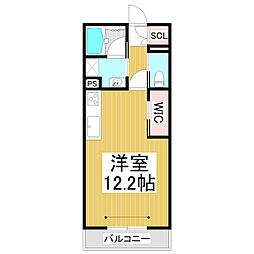 （仮）ベレオ中御所 2階ワンルームの間取り