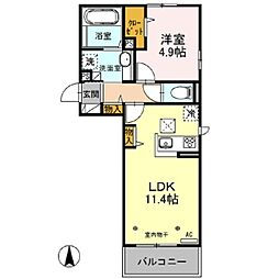 クレール三輪田町 1階1LDKの間取り