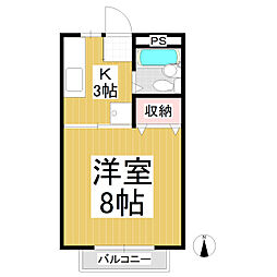 サンシティ箱清水 1Kの間取図画像