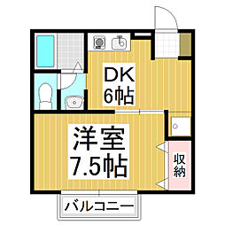 プレジール啓寿北館B 1DKの間取図画像