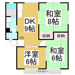 グレイシー箱清水A 3DKの間取図画像