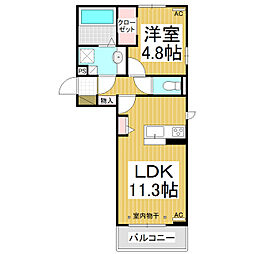 トリシア中御所 1LDKの間取図画像