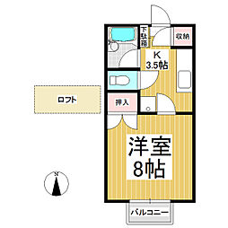 ファンタジーD 1Kの間取図画像