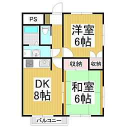 パシィフィック2 2DKの間取図画像