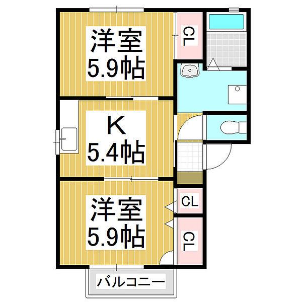 メゾン北深志 ｜長野県松本市北深志2丁目(賃貸アパート2K・2階・42.48㎡)の写真 その2