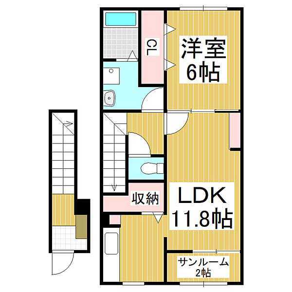 長野県松本市大字惣社(賃貸アパート1LDK・2階・52.37㎡)の写真 その2