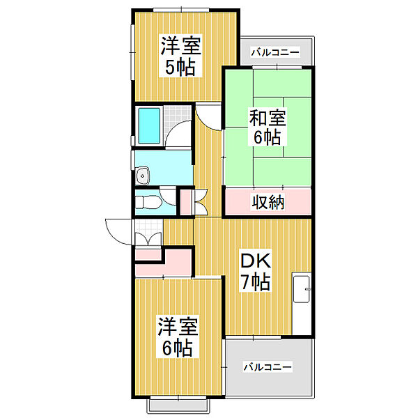 サンフラワーコーポ2号棟 ｜長野県松本市筑摩4丁目(賃貸マンション3DK・3階・58.12㎡)の写真 その2