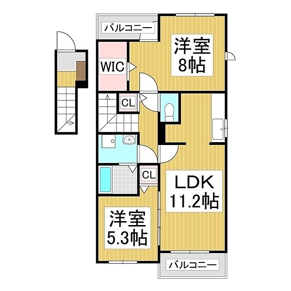 長野県松本市梓川倭(賃貸アパート2LDK・2階・60.14㎡)の写真 その2