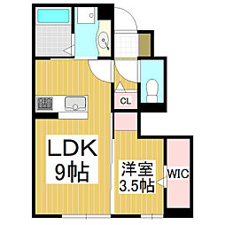 グラディコート　Ａ棟 1階1LDKの間取り