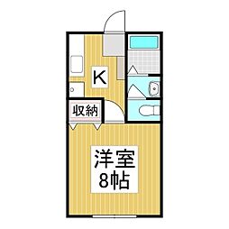 グリーンヒルズB 1Kの間取図画像