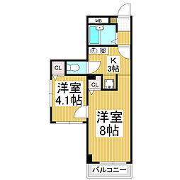センターイン伊勢町 2Kの間取図画像